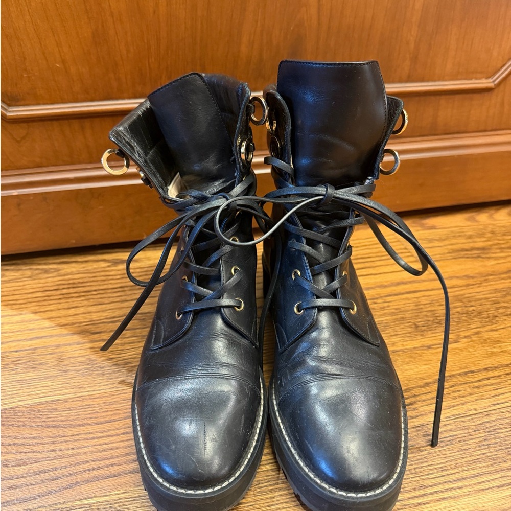 Stuart Weitzman Black Leather Lace-Up Women's Boots